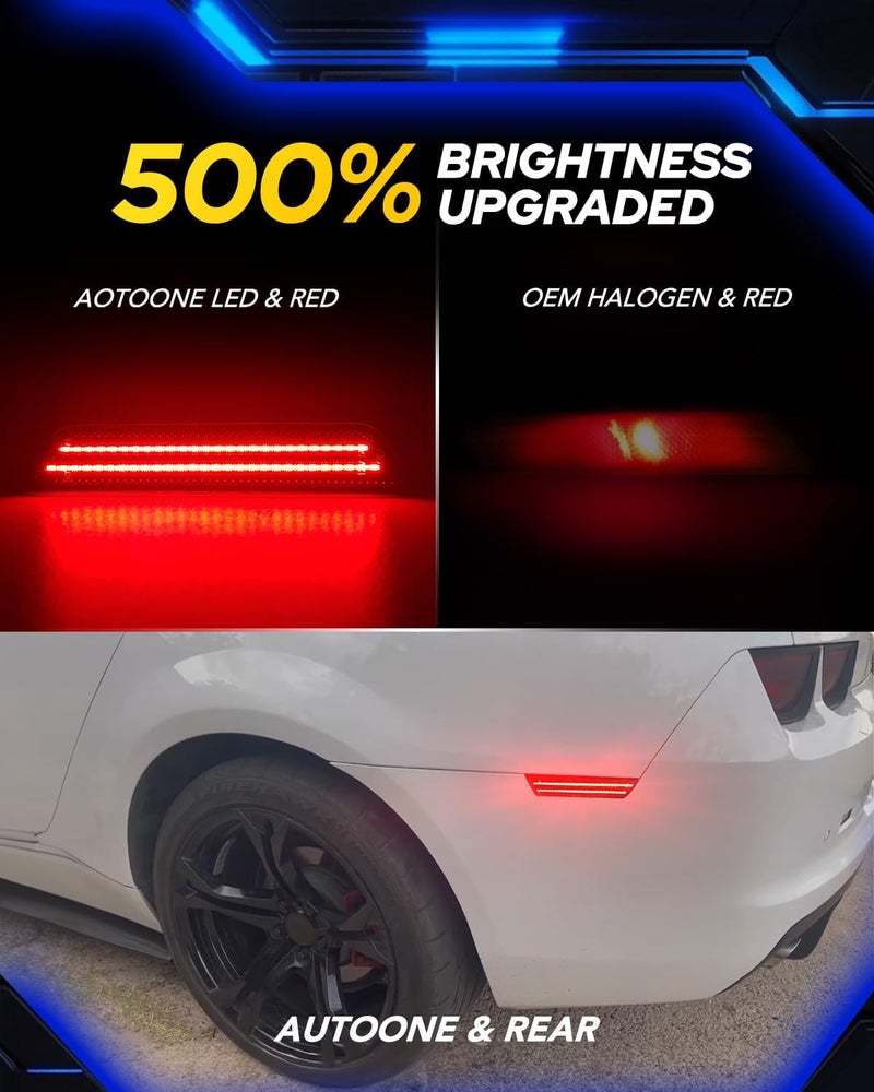 AUTOONE LED Side Marker Lights Red & Yellow Compatible With 5th Gen Chevy Camaro 2010-2015, Front & Rear Fender Side Markers, Turn Signal Amber & Brake Light Red, 4PCS - Image 4